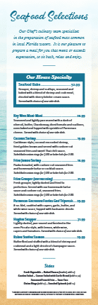 Seafood menu with prices and descriptions.